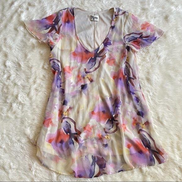 Show Me Your MuMu Dress Kylie Floral Flowy Mini Cream Purple XS - Picture 3 of 11